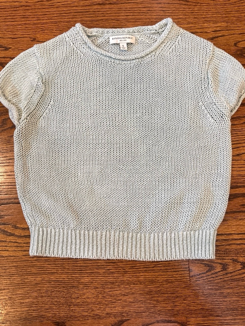 Banana Republic Light Blue Short-Sleeve Knit Crewneck Sweater